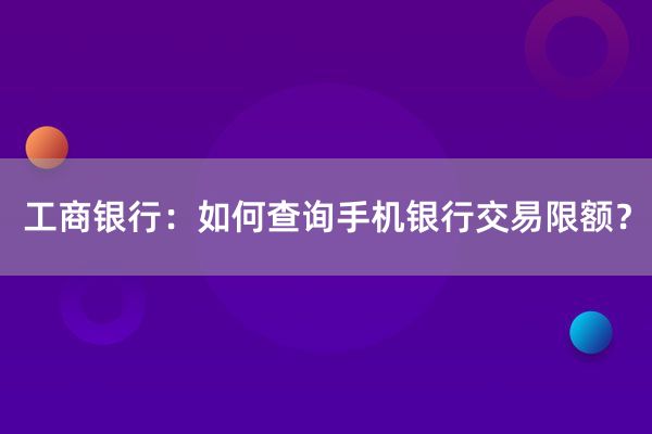 工商银行：如何查询手机银行交易限额？