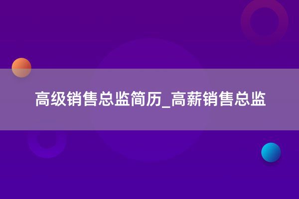 高级销售总监简历_高薪销售总监